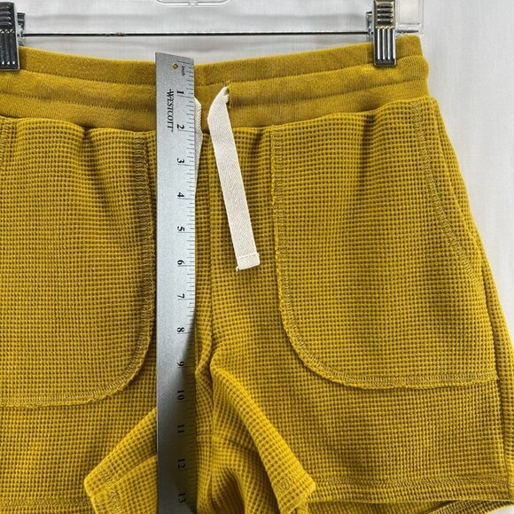 Madewell MWL Textured Waffle Knit Sweatshorts Women S Drawstring Stretch Mustard - Picture 4 of 7